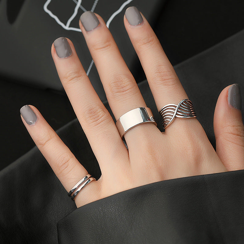 Womens Adjustable Ring Thai Silver Plated Multi Layer Line Cross Geometric Design Fashion Ring Line Ring Cross