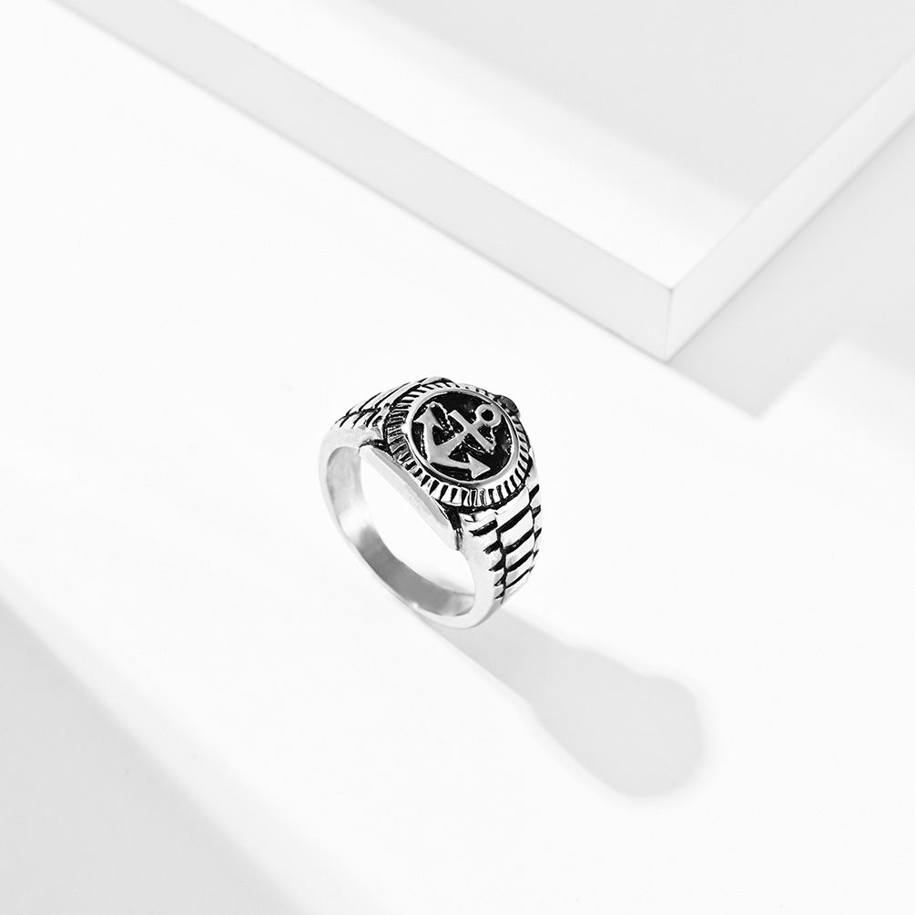 Vintage Geometric Stainless Steel Ring With Gold Plating