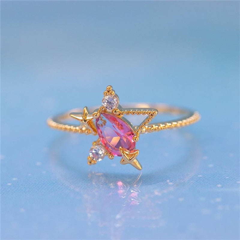 Women Zircon Star Moon Ring In 18K Gold Color Fashion Jewelry For Everyday Wear Elegant Trendy Accessory That Shines