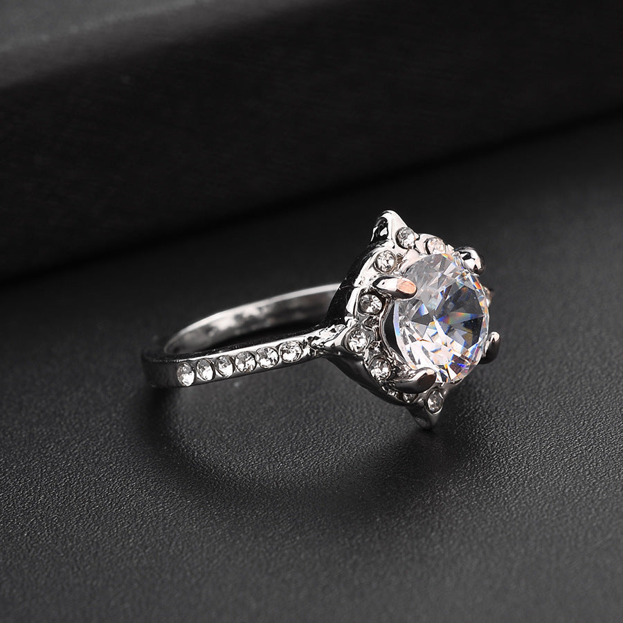 Geometric Silver Ring With Diamond Crystal Zircon Inlay For Women Size 6 7 8 9 10 Elegant Shine For Any Styles