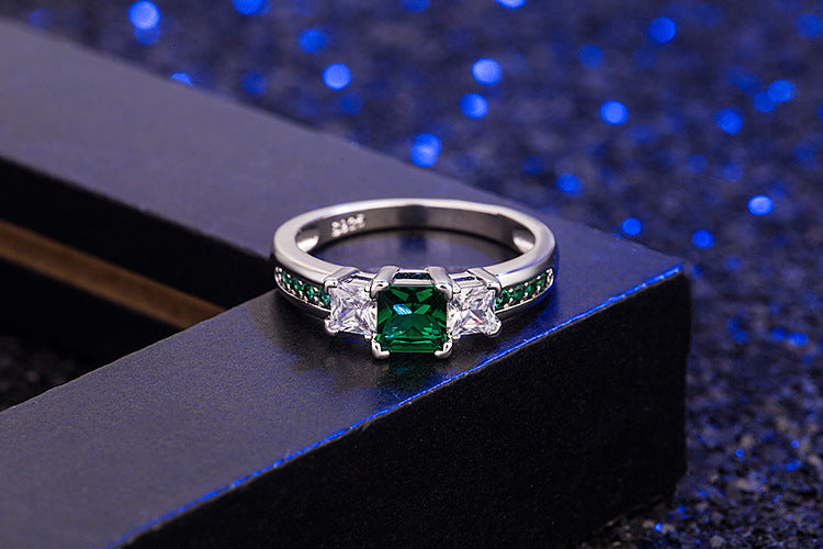 Geometric Copper Ring with Mosaic Electroplating Finish in Green Pink Blue White Polished Fashion Jewelry for Women