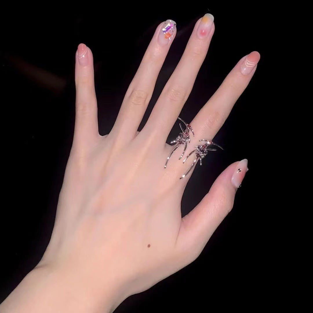 Womens Dark Red Zircon Ring Elegant Alloy Metal Ring Electroplate Silver Finish Butterfly Ring Fashion Jewelry