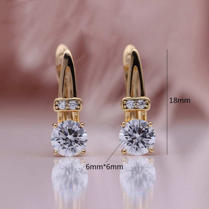 Womens Jewelry Set Rose Gold Alloy Earrings and Ring Set Round White Zircon National Style Fashion Jewelry for Women Girls Party