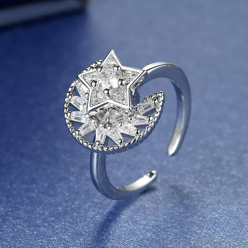 Adjustable Copper Ring With Snowflake Diamond Inlaid Design For Versatile Fashion Jewelry Gift For Everyday Wear