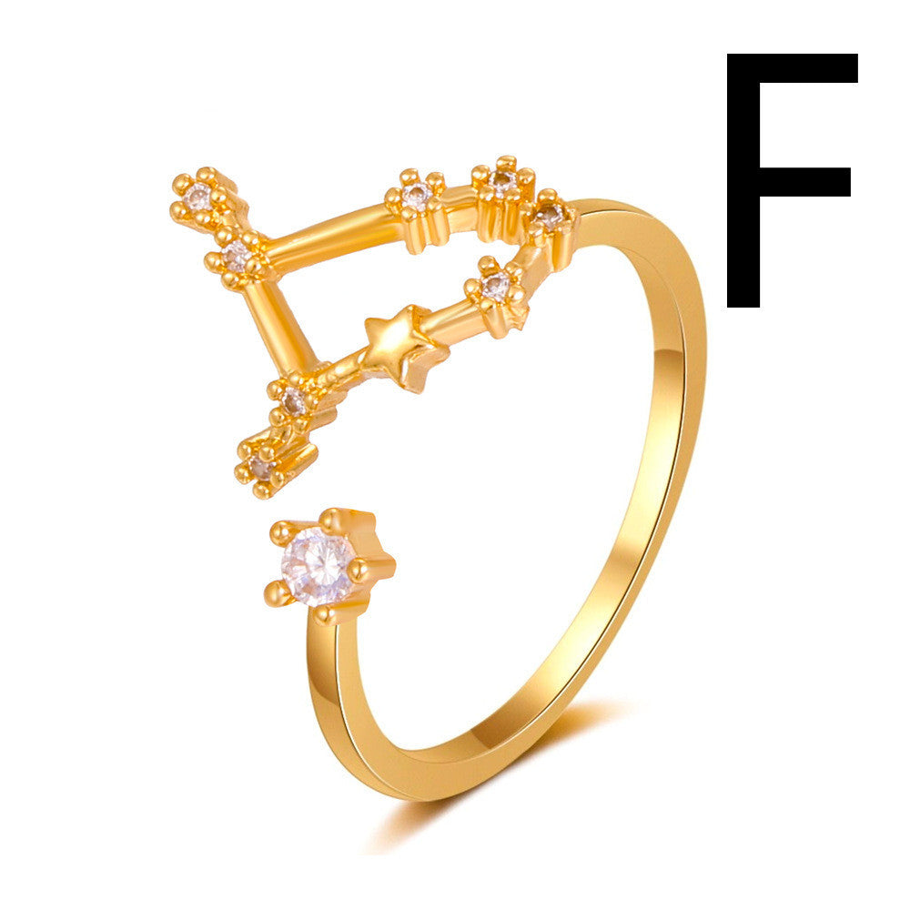 Celestial Gold Ring With Copper Inlay And Zircon Stones