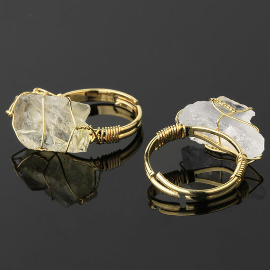 Adjustable Amethyst Crystal Ring in Gold Plated Finish for Women Geometric Winding Jewelry Elegant Gift Idea for Her