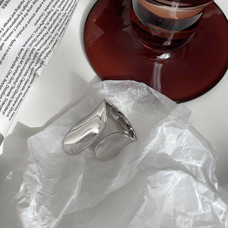 Adjustable Copper Ring Open Design Wide Glossy Geometrical Asymmetric Statement Ring For Women Fashion Jewelry