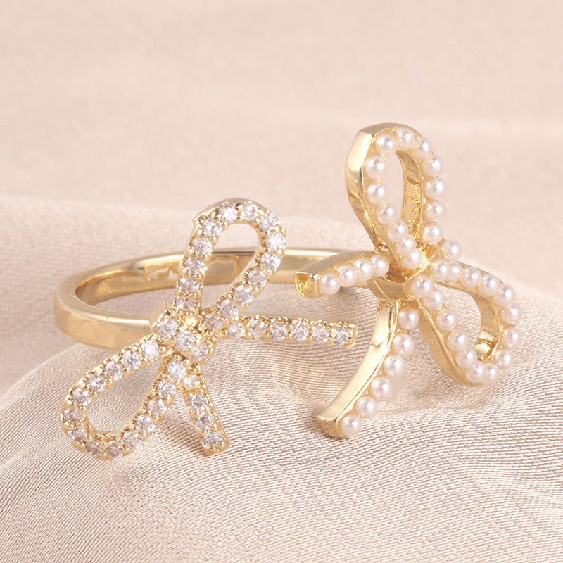 Bow Design Open Adjustable Copper Ring Female Jewelry