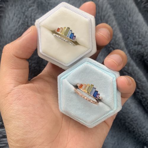 Adjustable Rainbow Micro Diamond Ring For Women Elegant Wear Sparkling Colorful Accessory Rose Gold Silver Finish