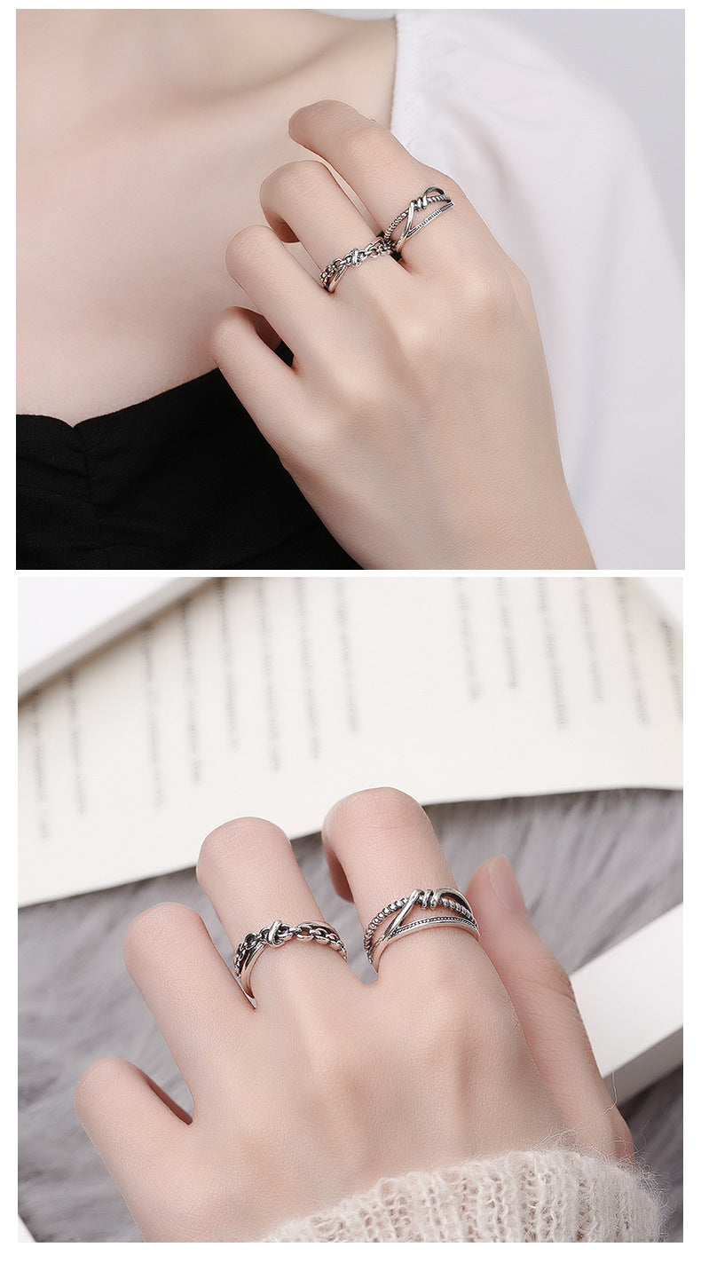 925 Sterling Silver Geometric Twist Knot Ring Adjustable Open