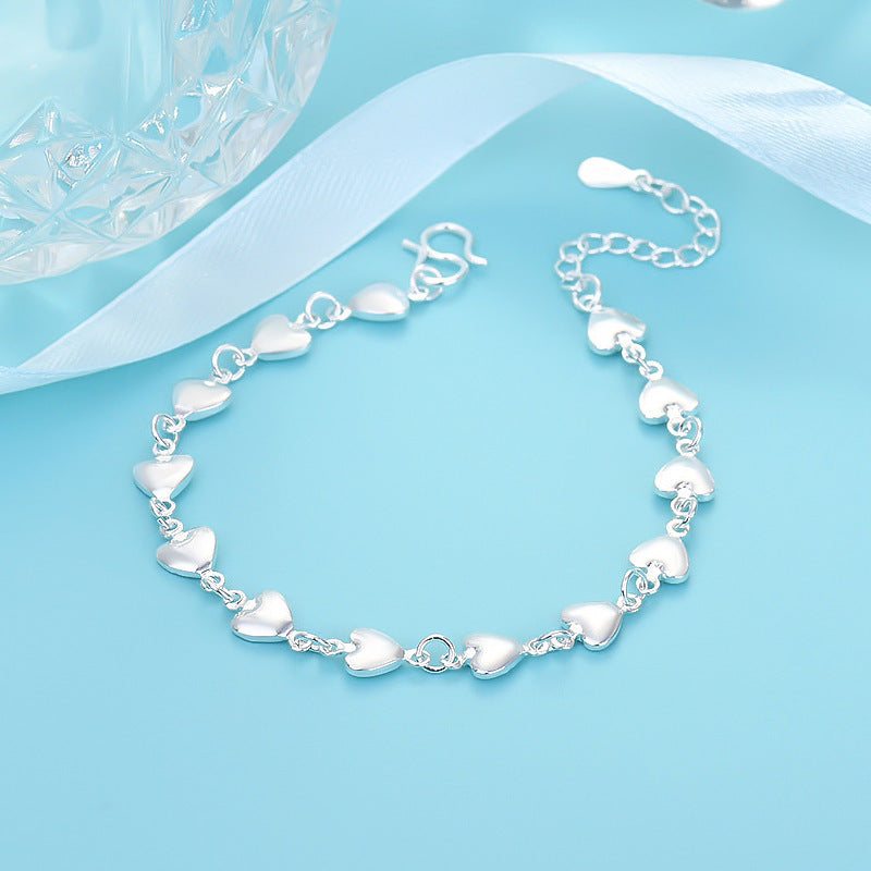 Womens Heart Bracelet Silver Plated Copper Geometric Design Adjustable Length Elegant Everyday Accessory Gifts