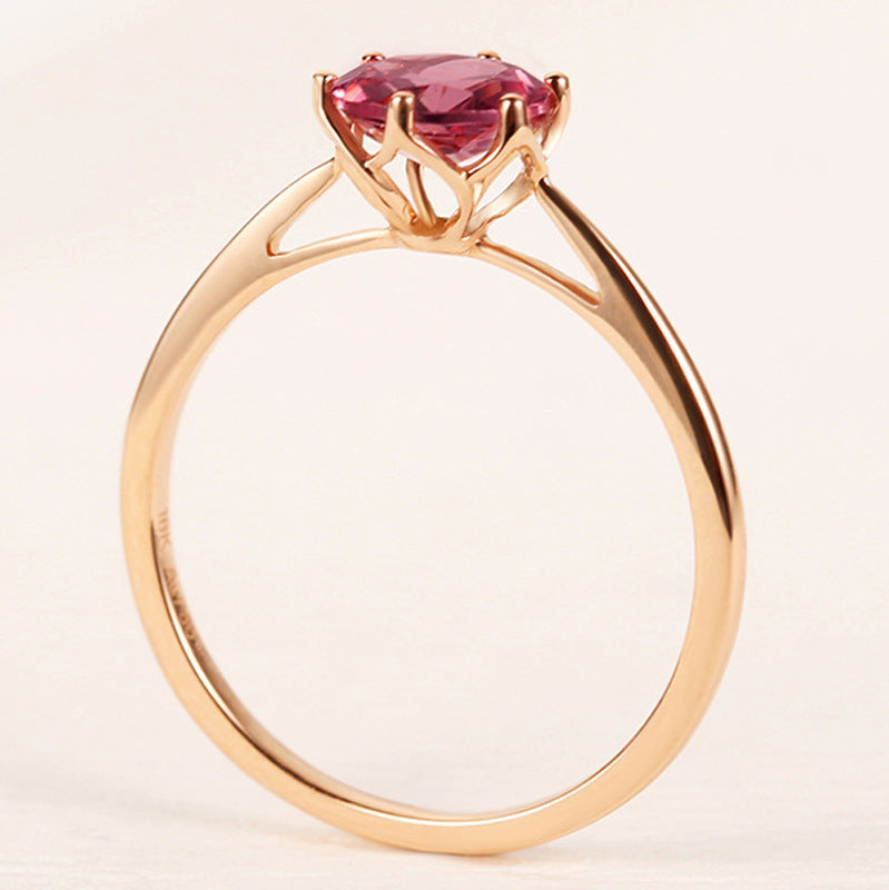 Round Candy Six Claw Pomegranate Red Simulated Gemstone Ring For Women Fashion Jewelry Elegant Vintage Style Sparkle