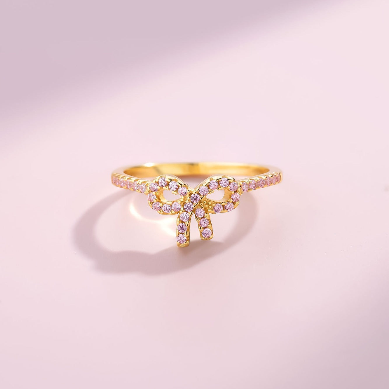 Sterling Silver Bow Zircon Ring With Yellow Gold Plating Korean Style Gift For Her Fashion Accessory Gift Idea