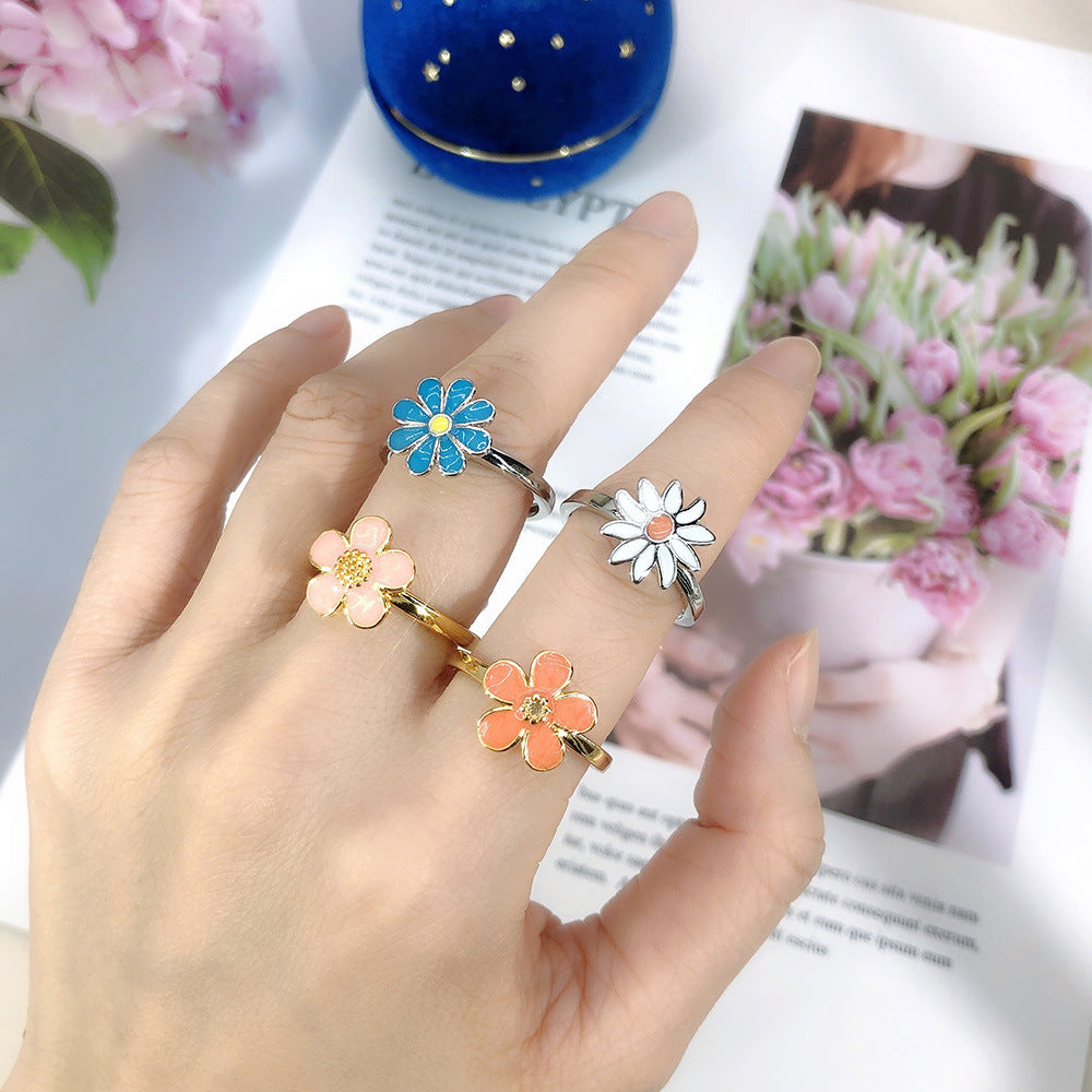Copper Flower Ring with Dripping Oil Finish Adjustable Band for Daily Wear Fashion Jewelry Gift for Women Everyday
