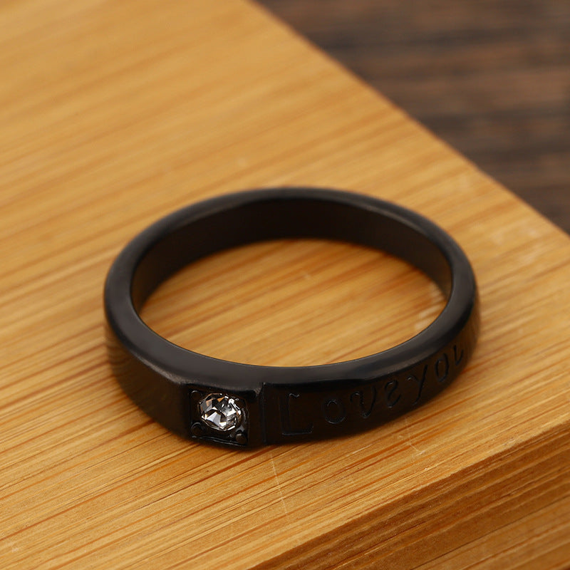 Unisex Stainless Steel Rings For Couples With Zircon Geometry Design Anniversary Gift Promise Rings Black Silver