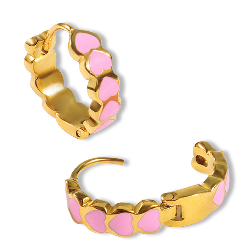 Womens Stainless Steel Earrings Electroplated Rose Red Pink And Purple Studs For Women Girls Cold Wind Jewelry