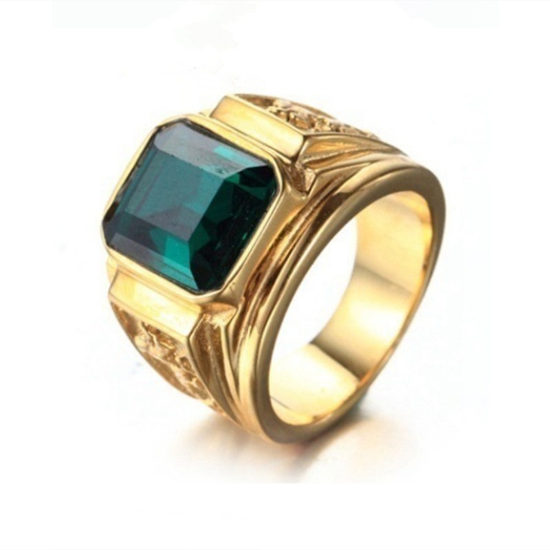 Mens Alloy Ring With Inlaid Artificial Gems Vintage Geometric Design European American Fashion Band Trendy Ring