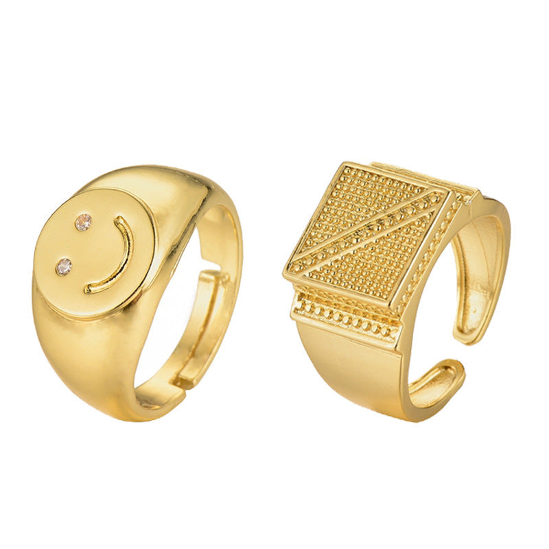 Womens Ring Simple Gold Smiley Face Ring Trendy Retro Korean Inspired Jewelry Electroplated Copper Fashion Chic
