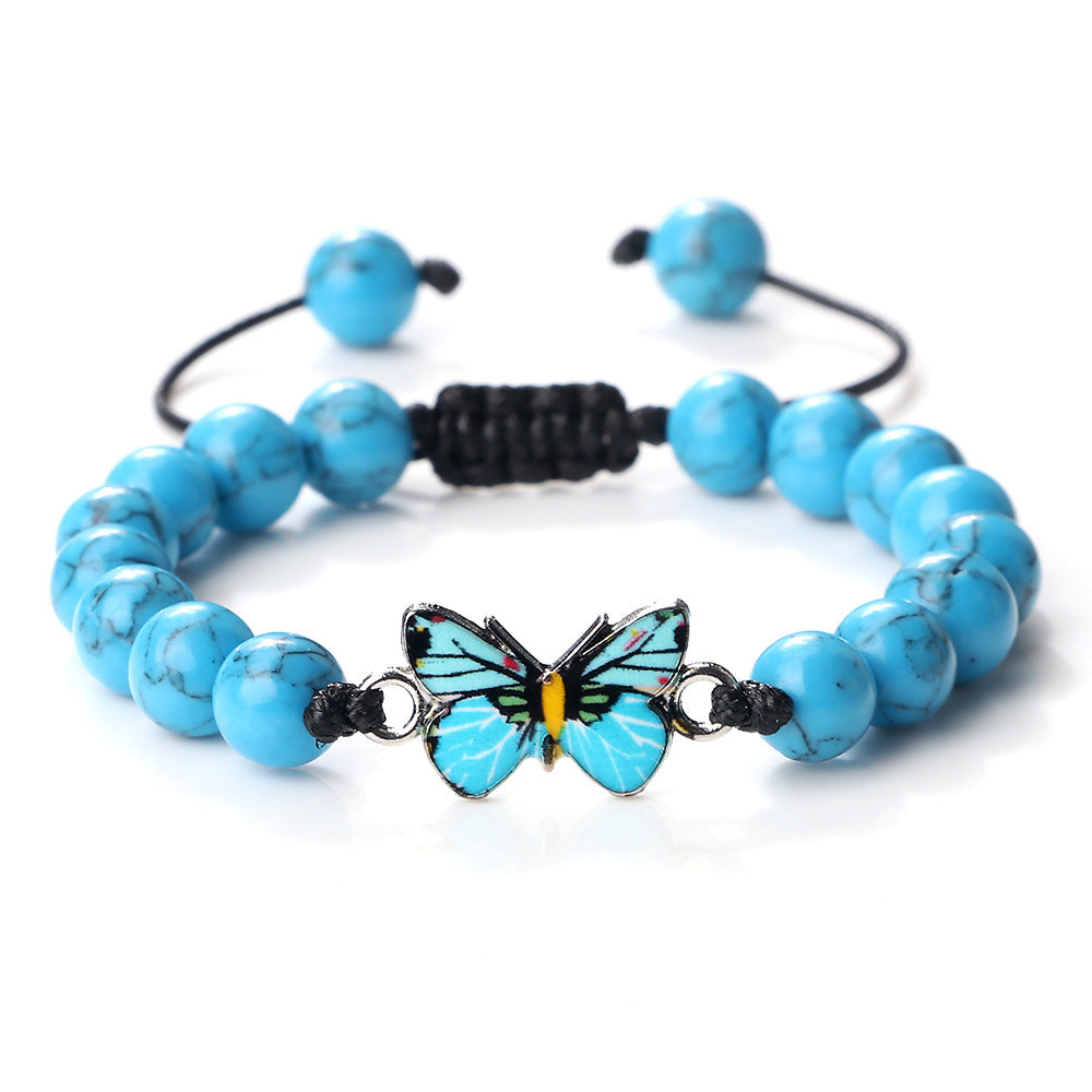 Woven Butterfly Bracelet Adjustable Handmade Tiger Eye Volcanic Rock Agate White Porcelain Bead Jewelry Gift For Women