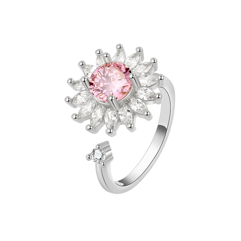 Colorful Flower Zircon Ring For Women Adjustable Daisy