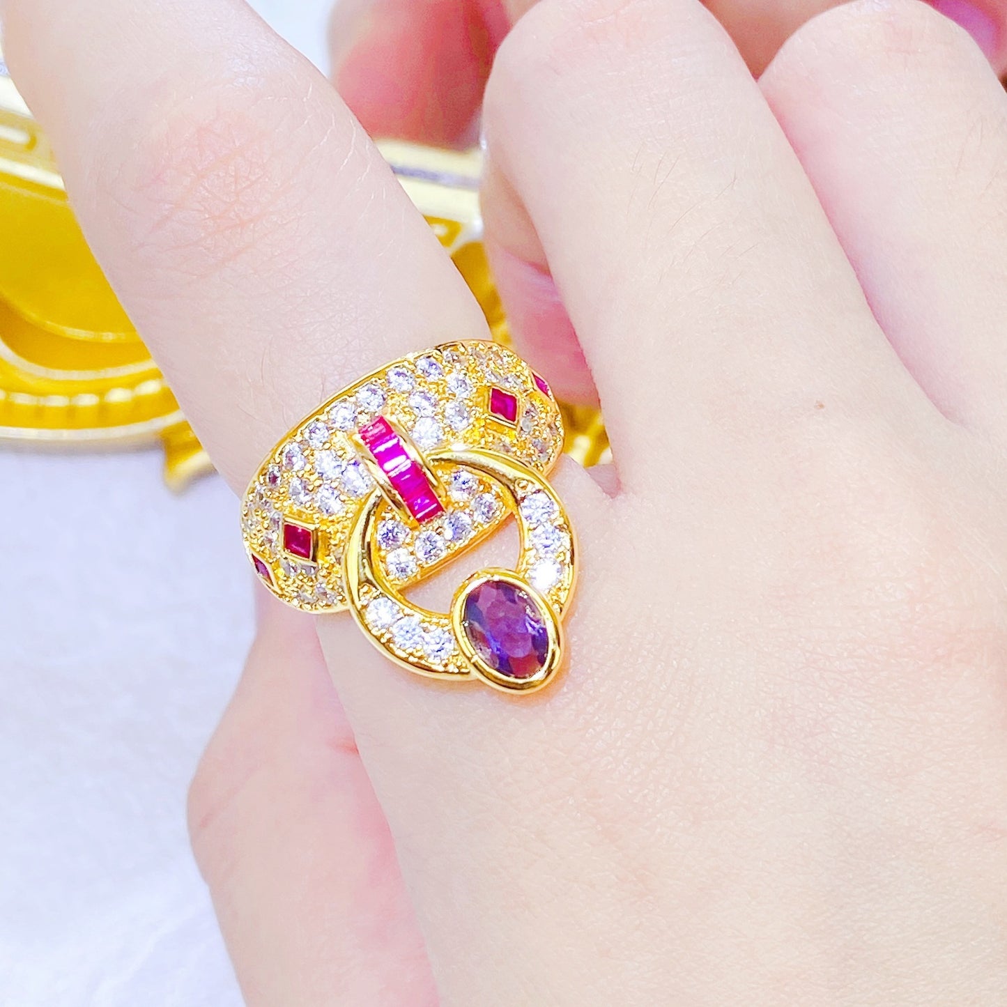 Adjustable Copper Ring With Diamond Zircon Geometric Ellipse Retro Style for Women Elegant Everyday Style Glow