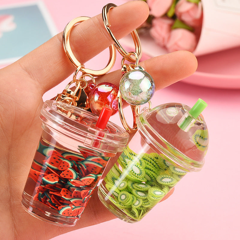 Acrylic Keychain Pendant With Fruit Chip And Milk Bottle Beads Pastoralist Style Cute Accessory For Bags Purse