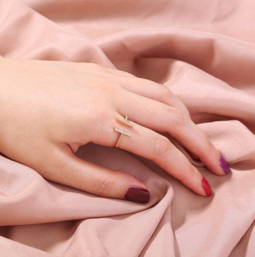 Adjustable Copper Geometric Ring With Micropaved White Zircons Unisex Gift For Weddings Travel And Jewelry Gift