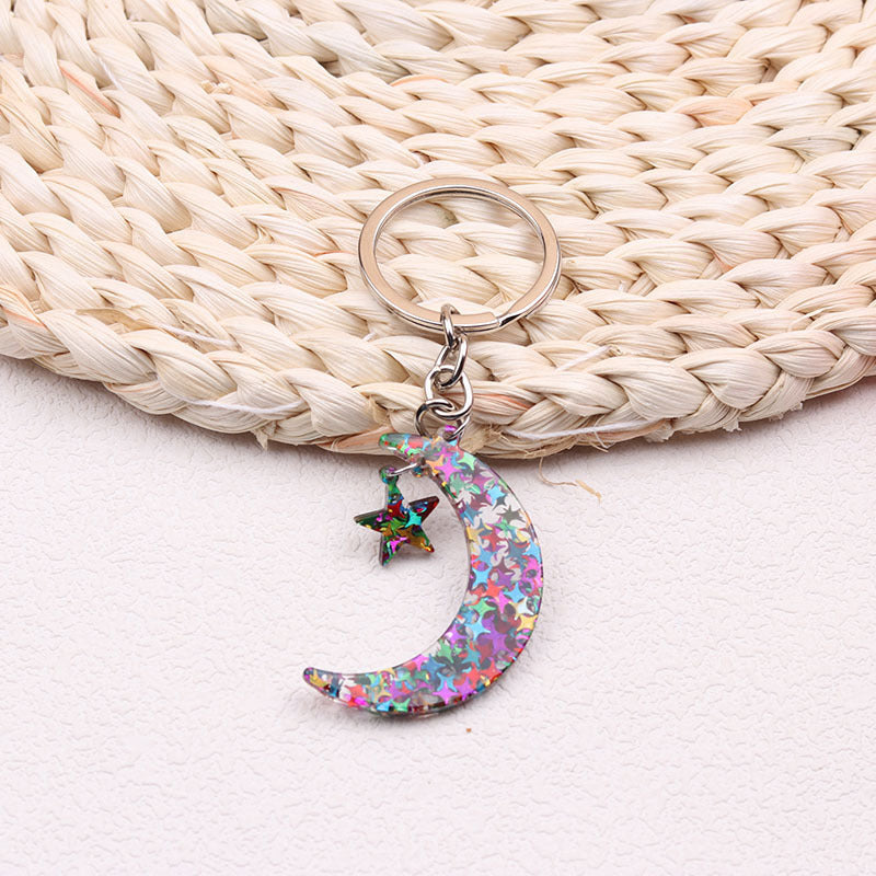 Celestial Sun Moon Stars Keychain Stainless Steel Pendant Simple Printing Process Gift For Style EU Style Trend