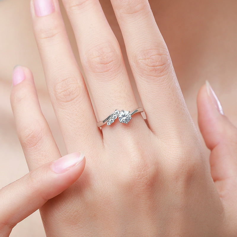 Korean Style Silver Plated Ring With Artificial Gemstone Inlay And Diamond Accent Jewelry For Women Daily Wear