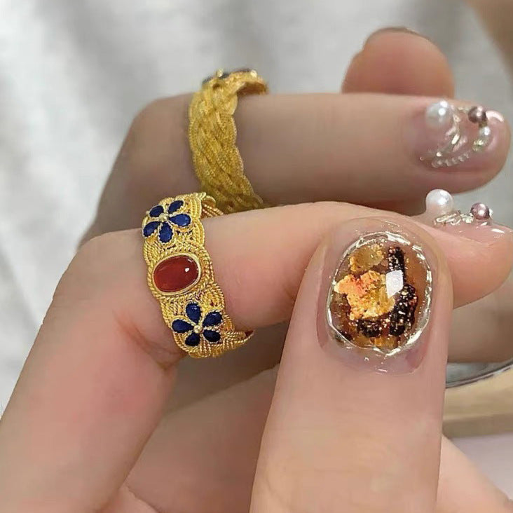 Copper Adjustable Ring Geometric Open Woven Design Yellow Gold Fashion Jewelry Gift Durable Everyday Statement