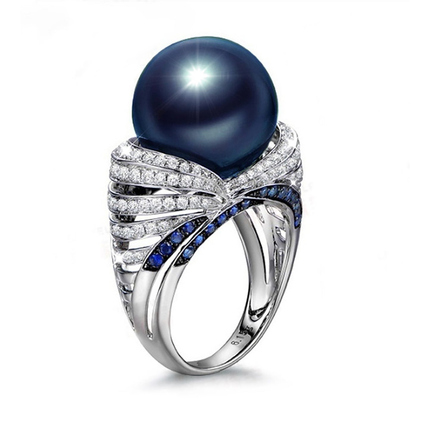 Womens Ring High Quality Alloy Electroplated Blue Pearl Zircon Vintage Design Fashion Elegant Ring EverydayWear