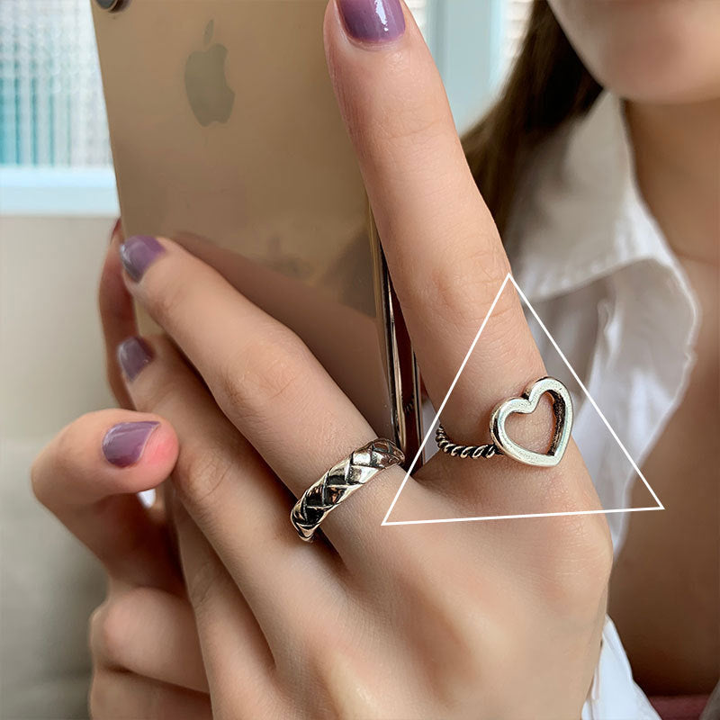 Adjustable Open Ring Set For Women Thai Silver Plated Geometric Knuckle Rings Korean Style Statement Jewelry Fashion