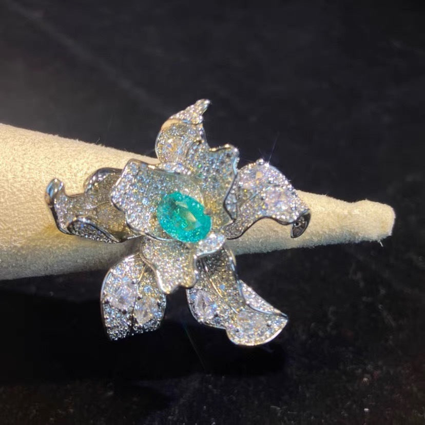Womens Starfish Flower Zircon Ring Inlaid Copper High Quality Elegant Design Jewelry For Daily Wear Style Chic