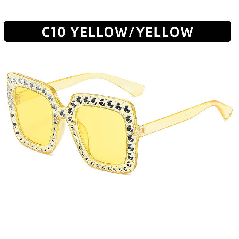Womens Rhinestone Sunglasses Large Frame Fashion Sun Glasses Resin Lens PC Frame Summer Street Looks Pure Style