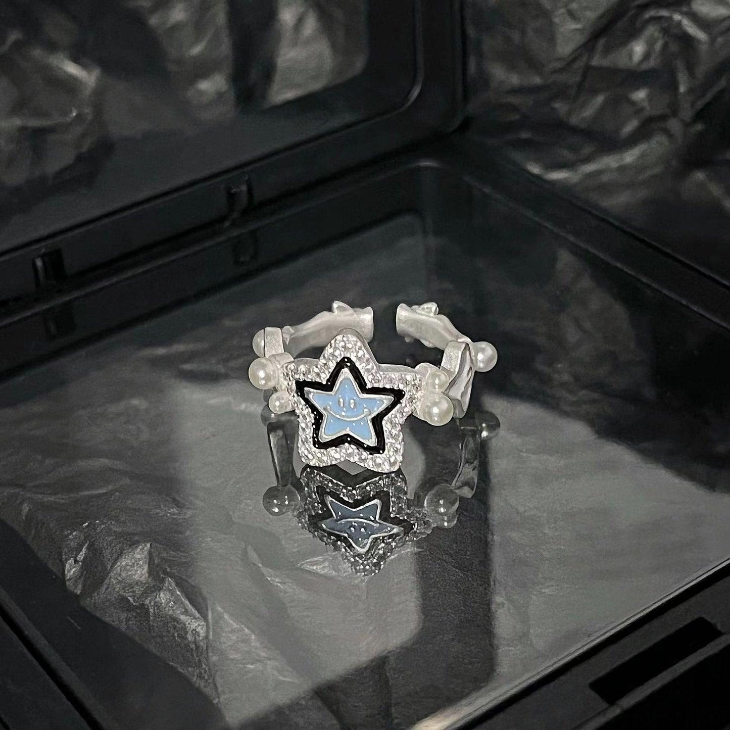 Adjustable Star Ring Gold Plated Alloy Inlaid Stones And Semi Precious Gems Lucky Star Fashion Accessory Women