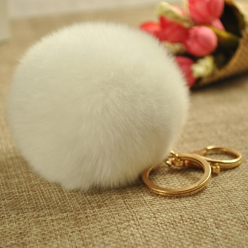 Rabbit Fur Ball Keychain Adorable Animal Key Chain Accessory Perfect Gift for Women Teens and Girls Fluffy Keyring