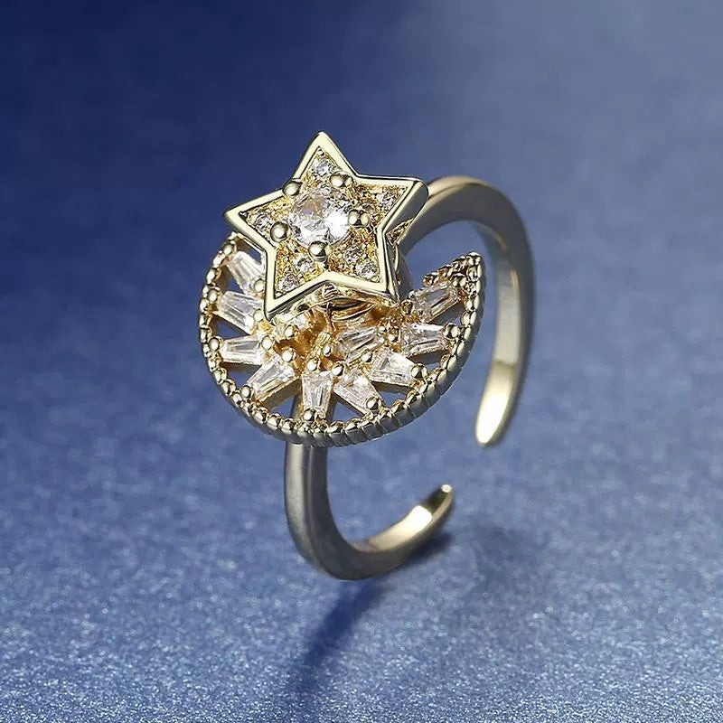 Adjustable Copper Ring With Snowflake Diamond Inlaid Design For Versatile Fashion Jewelry Gift For Everyday Wear