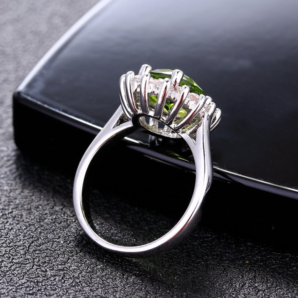Zircon Sunflower Ring Copper Jewelry For Women Daily Wear And Special Occasions Elegant Durable Gift Olive Green Finish