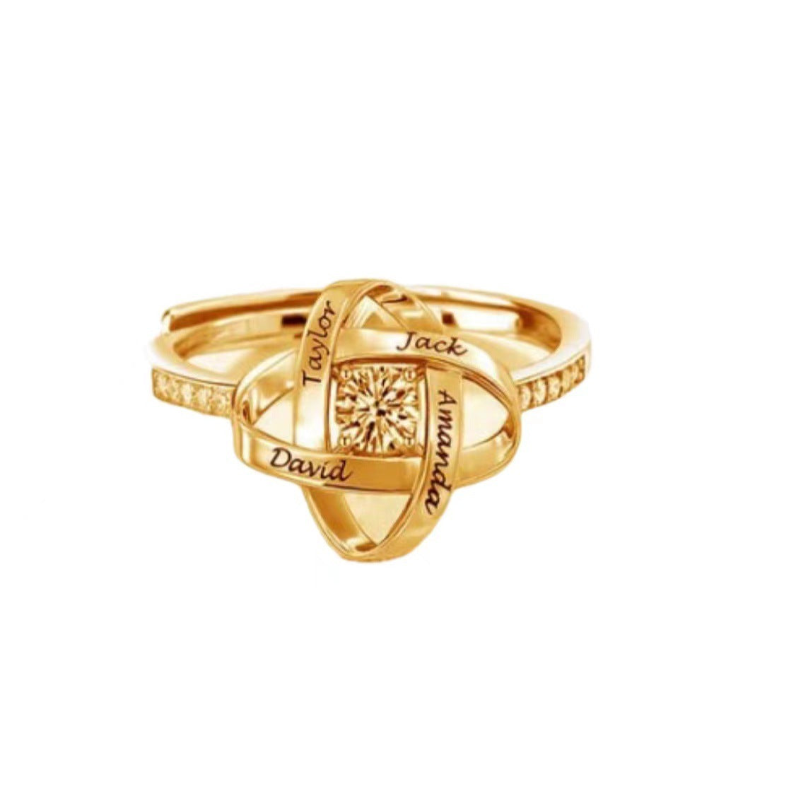 Womens Silver Clover Ring Adjustable Open Band Electroplated Personalized With Letters Numbers Or Text Unique