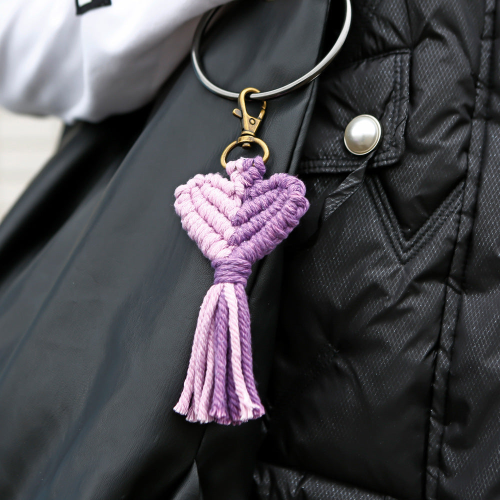 Woven Peach Heart Tassel Keychain With Cotton Rope And Simple Zinc Alloy Keyring Bag Charm Delicate For Everyday Use