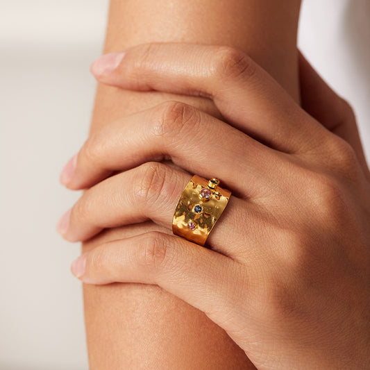 Womens Zircon Ring Stainless Steel 18K Gold Plated Adjustable Fashion Jewelry for Daily Wear and Special Occasions