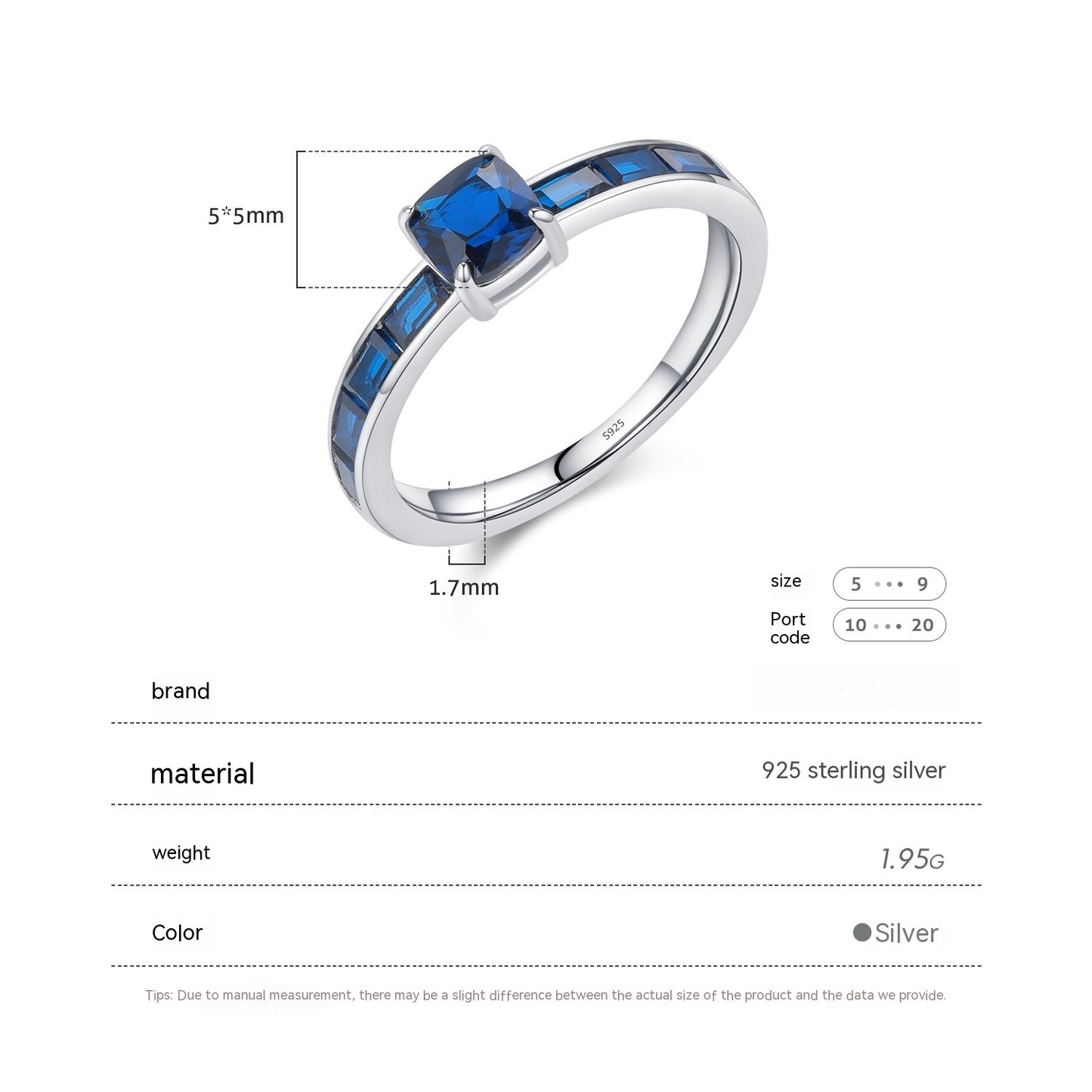 Womens Sterling Silver Ring Inlaid Zircon Geometric Quad