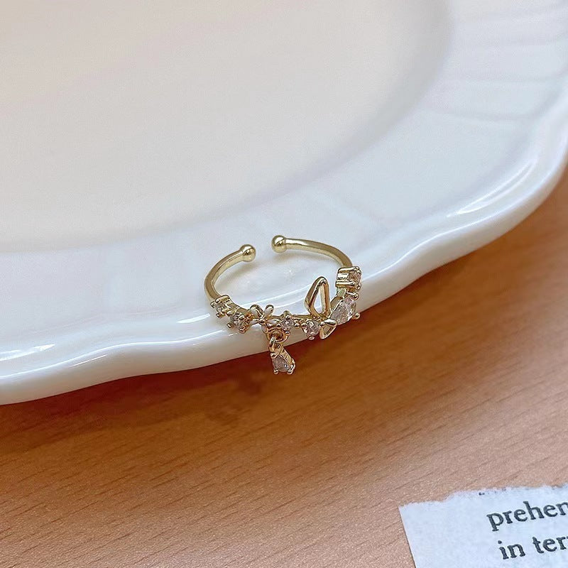 Adjustable Zircon Ring With Sweet Flower Design Alloy Fashion Jewelry For Women And Girls With Zircon Sparkles