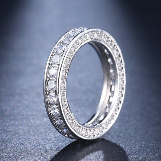 18K Gold Plated Zircon Ring For Women Full Circle Copper Band Durable Elegant Fashion Jewelry Gift For Her Always