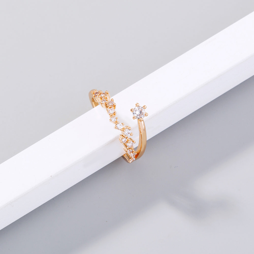 Adjustable Sparkling Zircon Ring Copper European Design Electroplated Jewelry Gift Ready For Any Occasion Stylish