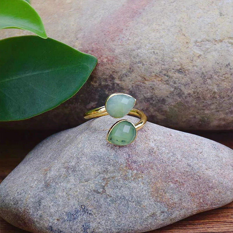 Bohemian Australian Jade Rings Handmade Stone Ring Adjustable Opening Statement Ring for Women Fashion Jewelry