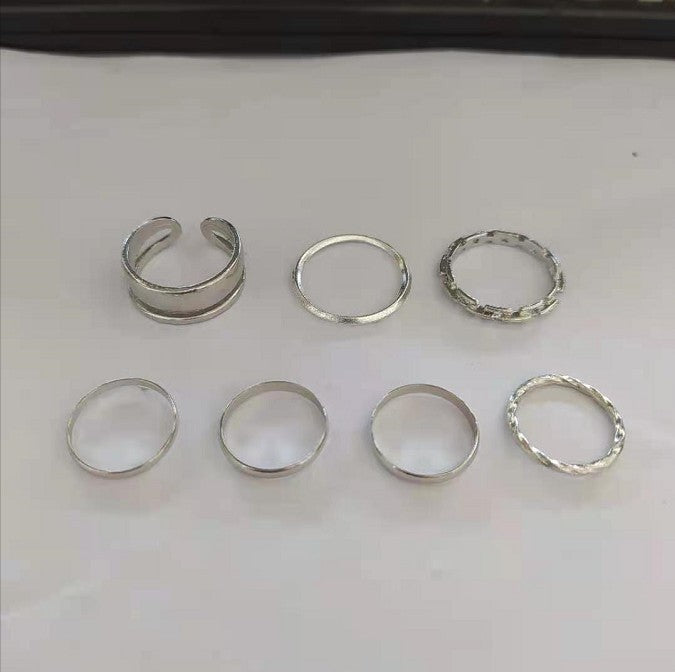 Geometric Ring Set 7 Piece Alloy Jewelry For Women European American Style Gold And Silver Rings Set Gift Shine