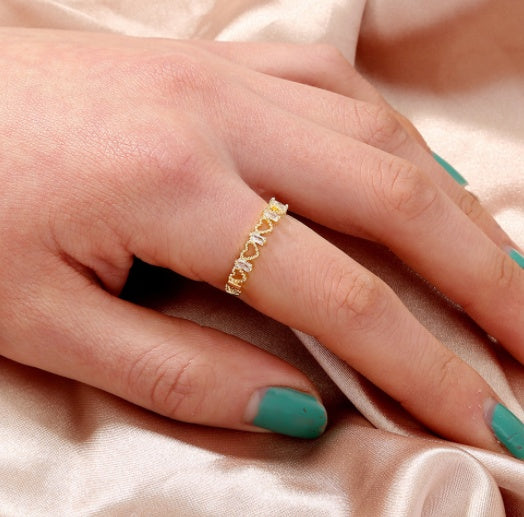 Adjustable Copper Geometric Ring With Micropaved White Zircons Unisex Gift For Weddings Travel And Jewelry Gift