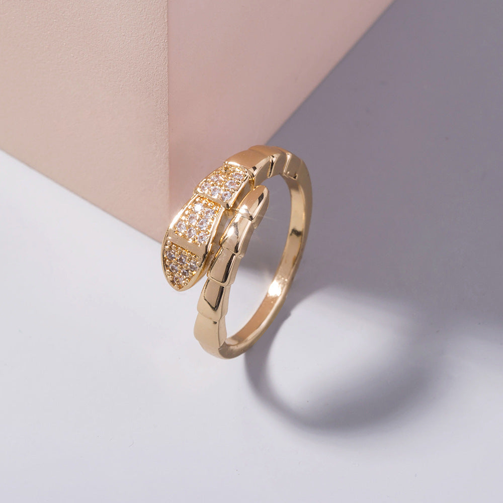 Geometric Rattlesnake Ring Copper Zircon Statement Ring Luxury High End Fashion Jewelry For Women And Men Ring