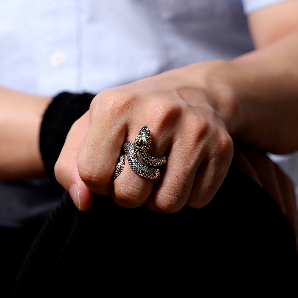 3D Snake Ring Open Mouth Design Electroplated Alloy Ring Two Tone Finish Geometric Shape Punk Jewelry For Everyday Wear